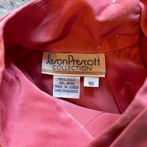 Vintage 100% Silk Jason Prescott Pink Blouse long sleeve button down Large - Picture 9 of 14
